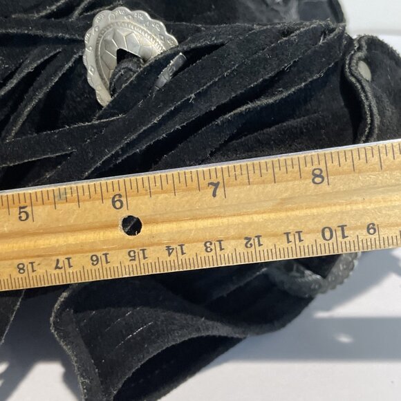 Vintage Native American Suede Leather Bag Crossbody Black Fringe Conch Boho - Picture 10 of 10